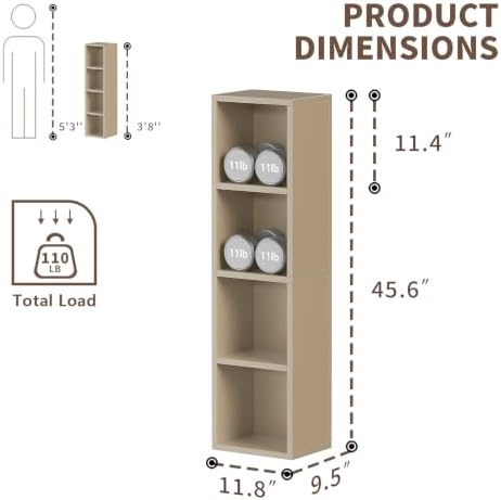 Zenira 4-Tier Bookcase, 4 Cube Storage Organizer, Narrow Bookcase - Image 3