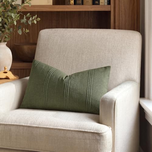 MIULEE Lumbar Striped Throw Pillow Covers 12x20 Olive Green 2 Pack - Image 6