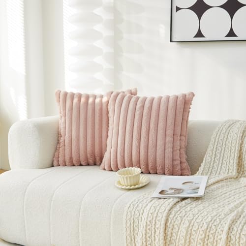 Sunday Praise Faux Fur Plush Decorative Throw Pillow Covers 18x18 Pink - Image 2