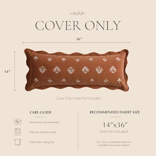 BlissBlush Decorative Long Pillow Cover 14x36 Terracotta Floral Embroidery - Image 6