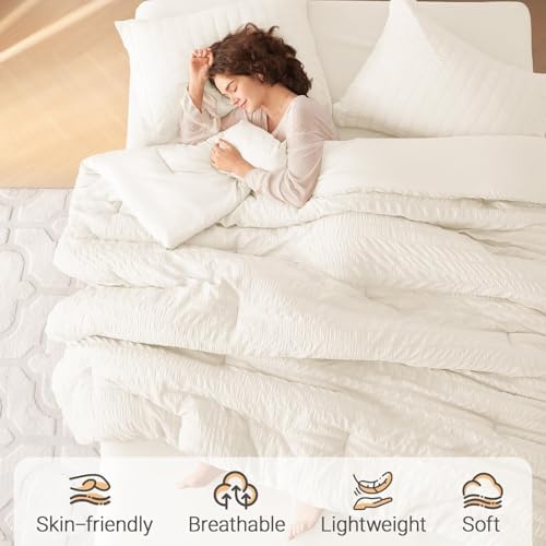 MUXHOMO Twin Comforter Set 5 Pieces, Seersucker Bed in a Bag - Image 2