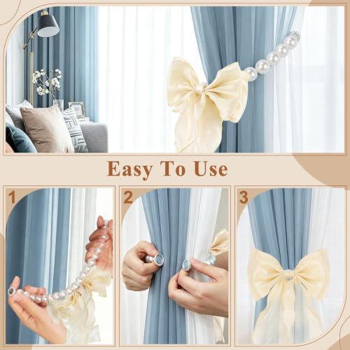 Magnetic Bow Curtain Tiebacks, Pearl Curtain Ties Holdbacks, 2 Pack - Image 5