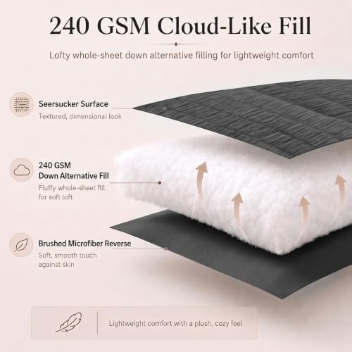 CozyLux King Size Comforter Set, 7 Pieces Dark Grey Seersucker Bed in a Bag - Image 3