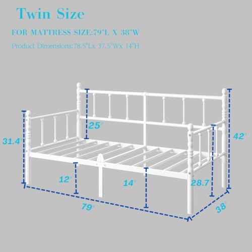14 Inch Vintage Twin Daybed, Metal Sofa Bed - Image 2