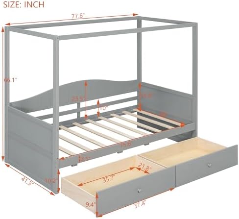 Merax Twin Canopy Daybed with 2 Drawers, Wooden Frame - Image 2