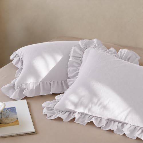 Beige Gray Pillowcases King Pillowcases Ruffled Pillow Shams Set of 2 Cute - Image 3