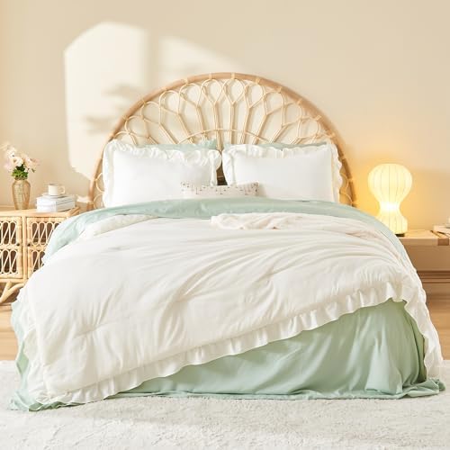Litanika Twin Comforter Set, 2 Pieces Ivory Ruffle Bedding Set - Image 2