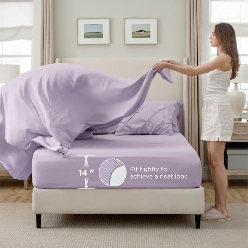 Bedsure Twin Comforter Set & Sheet Set, 5-Piece Light Purple Bedding Set - Image 5