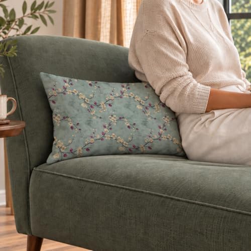 Vintage Chinoiserie Floral Pillow Cover 12x20, Retro Green Oriental Blossom - Image 5