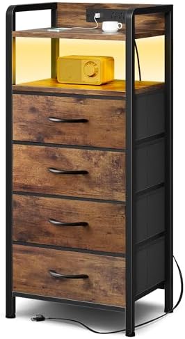 Lazzanto Nightstand with Rear Charging Station, LED Light, 4 Drawers by Lazzanto