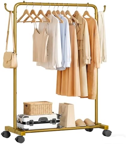 Homde Portable Clothes Rack for Bedroom: 4 Lockable Wheel Move Room-to-Room by Homde