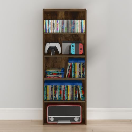 Furinno Basic DVD Shelf, 5-Tier CD Rack, Cube Storage, Amber Pine - Image 5