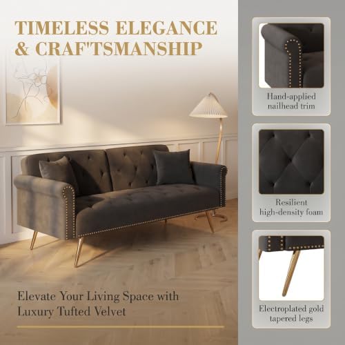 69.7" Velvet Convertible Futon Sofa Bed - Image 3