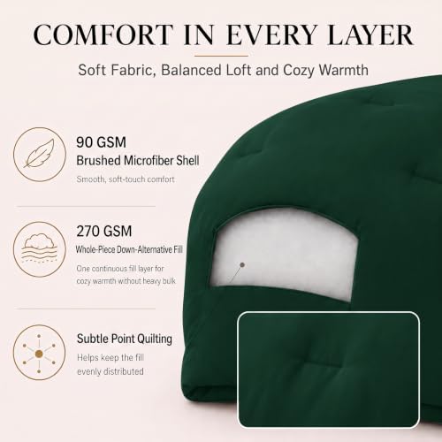 CozyLux Twin Comforter Set, 2 Pieces Down Alternative Bedding Emerald Green - Image 3