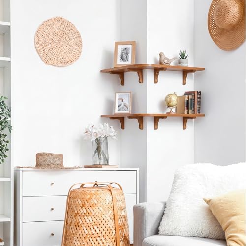 2 Set Wood Floating Corner Shelves L-Shaped Wrap Around Wall Mounted Display - Image 6