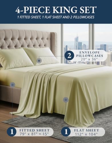 LANE LINEN King Sheets Deep Pocket 100% Egyptian Cotton Sateen - Image 2