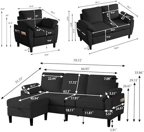 4 Piece Modern Corduroy Sofa Set, L-Shaped Sectional Couch - Image 2