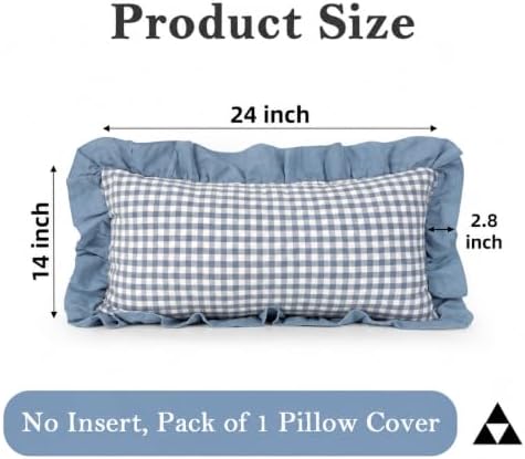 JoraLion Ruffled 14x24 Pillow Cover Gingham Smoke Blue Solid Edge - Image 4