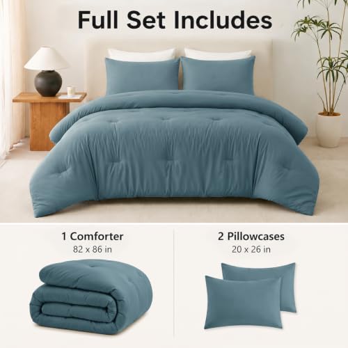 CozyLux Full Comforter Set, 3 Pieces Down Alternative Bedding, Mineral Blue - Image 2