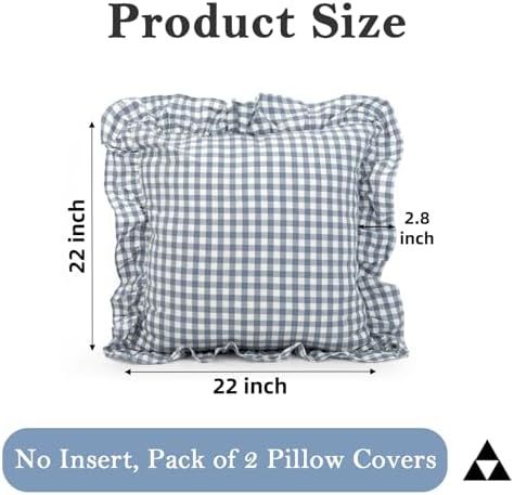 JoraLion Ruffled Throw Pillow Cover 22x22 Gingham Smoke Blue - Image 4