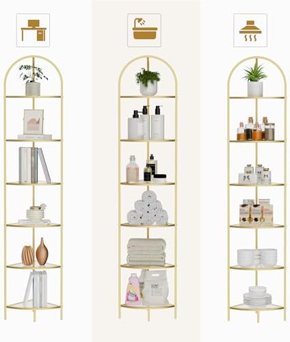 6-Tier Gold Corner Shelf Stand, Metal Corner Bookshelf - Image 3