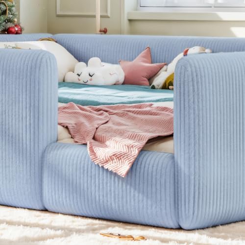 Queen Corduroy Upholstered Floor Bed - Image 6