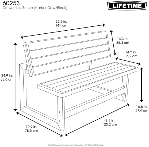 LIFETIME 60253 Outdoor Convertible Bench, 55 Inch, Harbor Gray - Image 3