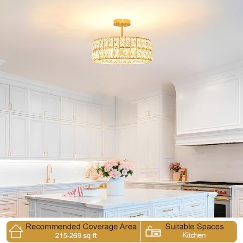Lxybcce Crystal Ceiling Light Fixture, Modern Brushed Gold Ceiling Light - Image 2