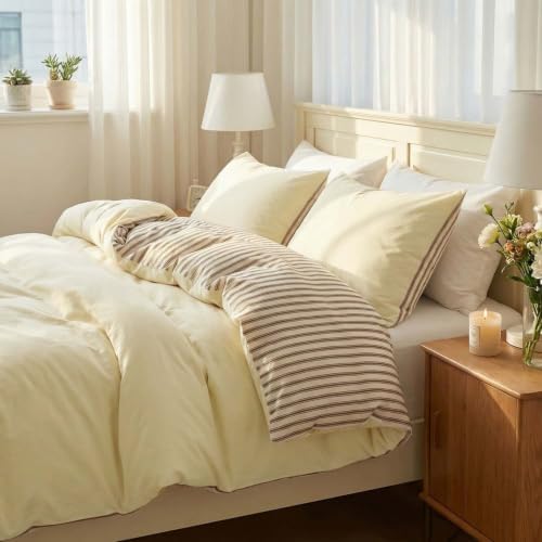 Nayoroom Striped Comforter Set Queen Reversible Yellow Brown Stripe Bedding - Image 6