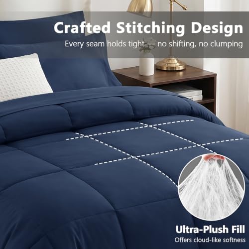 HIMEET Full Size Comforter Set Navy, 7 Pieces Bed in a Bag - Image 4