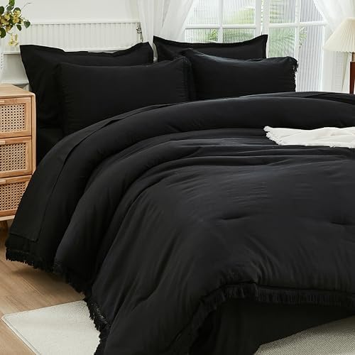Andency Queen Comforter Set, 7 Pieces Black Bedding - Image 3