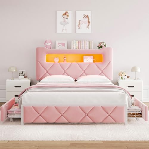 Queen Upholstered LED Bed Frame - Image 7