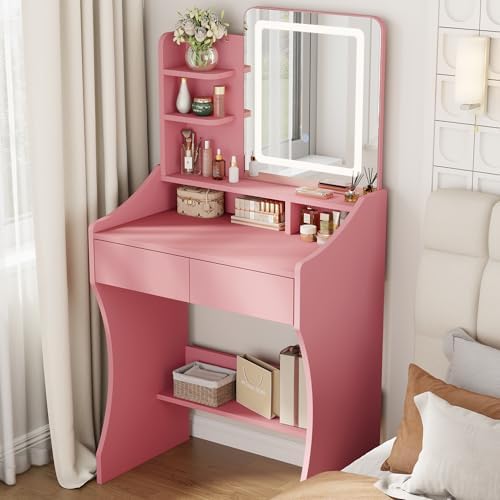 Small Makeup Vanity Desk with Mirror and Lights by Otterease