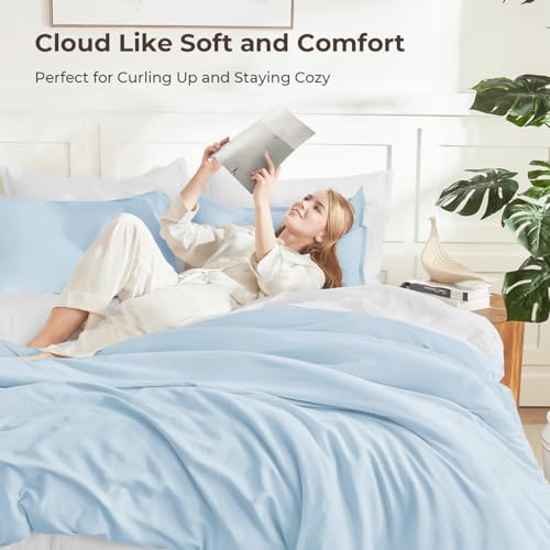 Litanika Light Blue Comforter Full Size, 3 Pieces Lightweight Solid Bed Set - Image 2