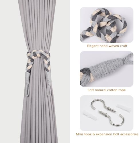 NICEEC 4 Pack Natural Cotton Rope Curtain Tiebacks Elegant Boho Style - Image 2