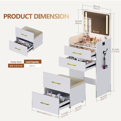 Small Makeup Vanity Desk with Flip up Mirror and Lights - Image 6