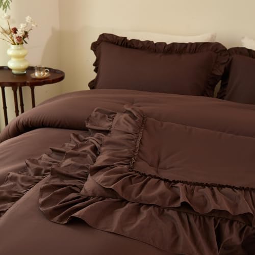 Cupocupa Brown Double Ruffle Comforter Set Twin XL, 2 Piece Bedding - Image 5