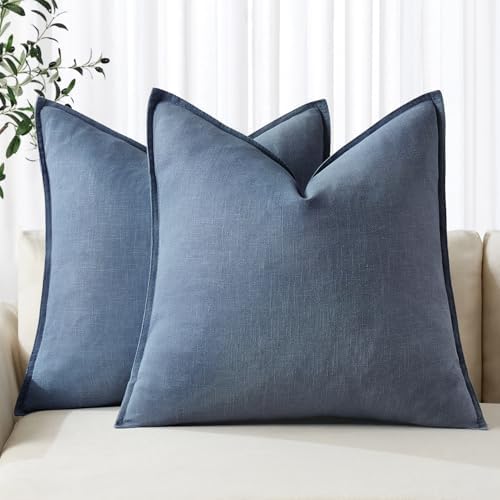 MIULEE Decorative Linen Euro Sham Pillow Covers 22x22 Inch Blue Ashes by MIULEE