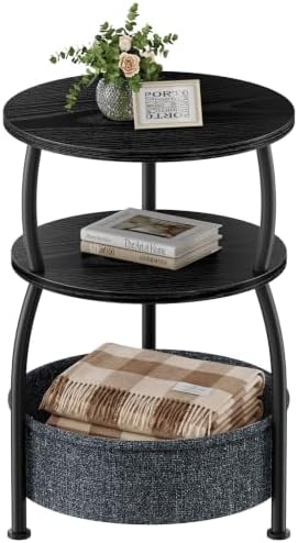 Round Side Table with Storage Basket, End Table Living Room by designyourhome