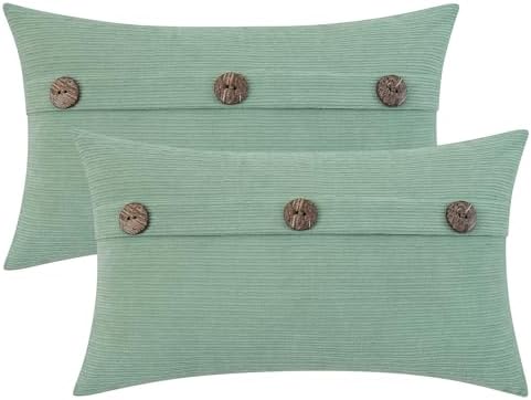 HWY 50 Sage Green Chenille Throw Pillow Covers 12x20 Inch Buttons Pack of 2 by HWY50