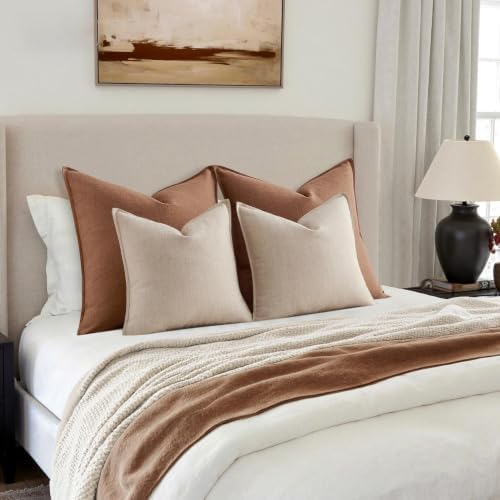 MIULEE Thick Textured Decorative Throw Pillow Covers 22x22 in Oatmeal Linen - Image 4