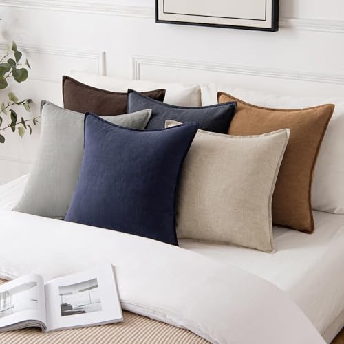 MIULEE Decorative Linen Pillow Covers 18x18 Inch Brown - Image 5