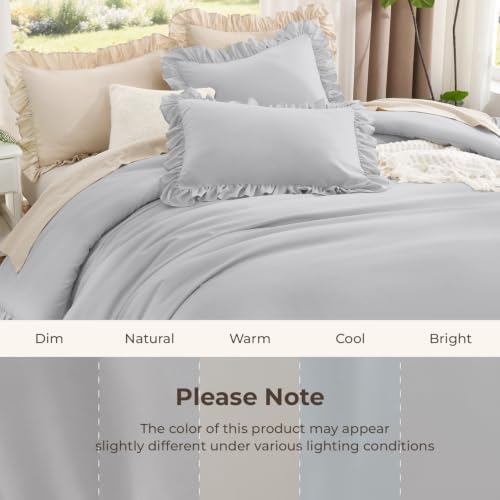 Litanika Queen Comforter Set, 3 Pieces Light Grey Ruffle Bedding Set - Image 6