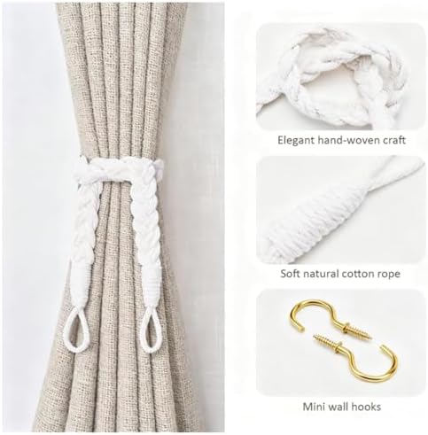 Home Queen Hand Braided Curtain Tieback, Buckle Holdback Drapery Curtain Tie - Image 3