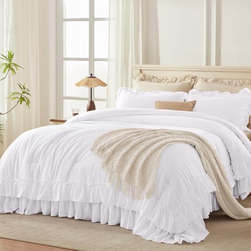 Andency White Super King Plus Ruffle Comforter Set, 3 Pieces by Andency