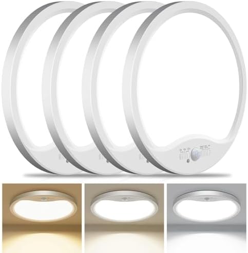 4 Pack Motion Sensor Ceiling Light Wired, 3000K/4000K/6500K LED Flush Mount by Hepside