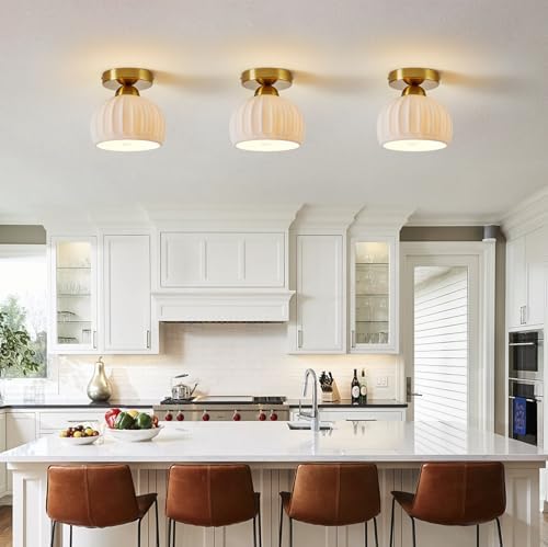 Vintage Gold Semi Flush Mount Hallway Ceiling Light 2 Pack 7.1″ Ceramic - Image 6