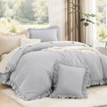 Litanika Queen Comforter Set, 3 Pieces Light Grey Ruffle Bedding Set by Litanika