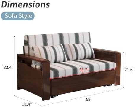 59"3-in-1Convertible Sleeper Sofa, Solid Wood Frame folding sofa - Image 2