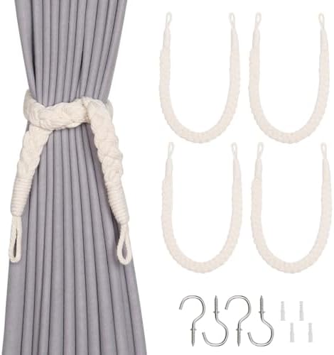 NICEEC 4 Pack Natural Cotton Rope Curtain Tiebacks Elegant Boho Style by NICEEC